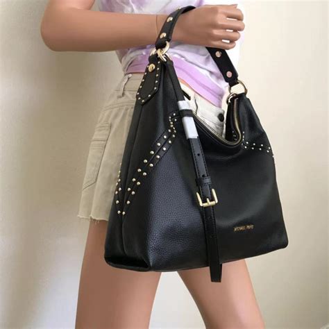 michael kors logo large black totes|michael kors black studded handbag.